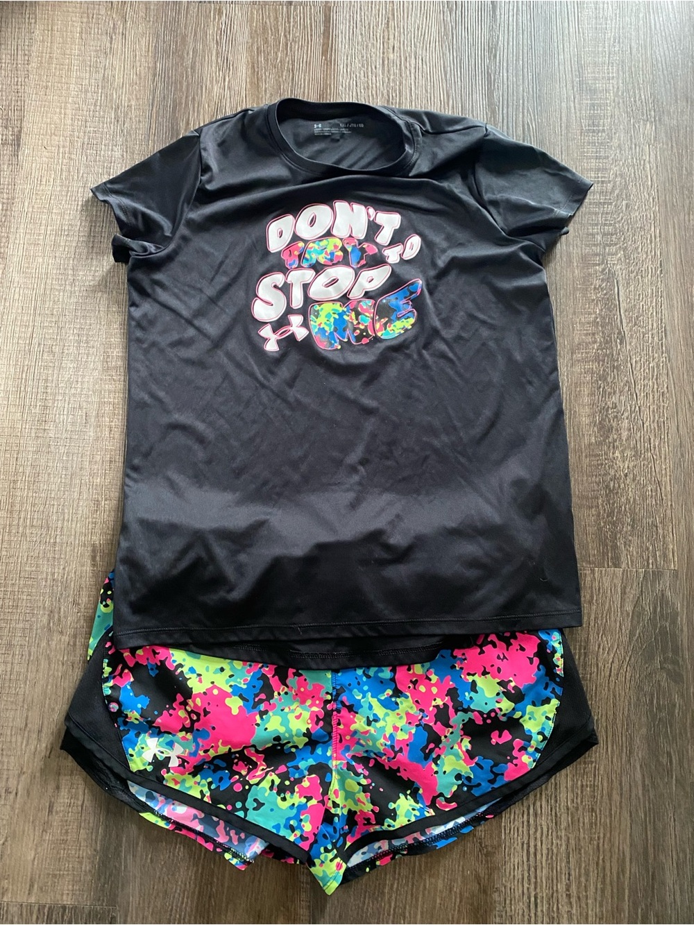 Under Armour Black Tee with Colorful "Don't Stop" Graphic